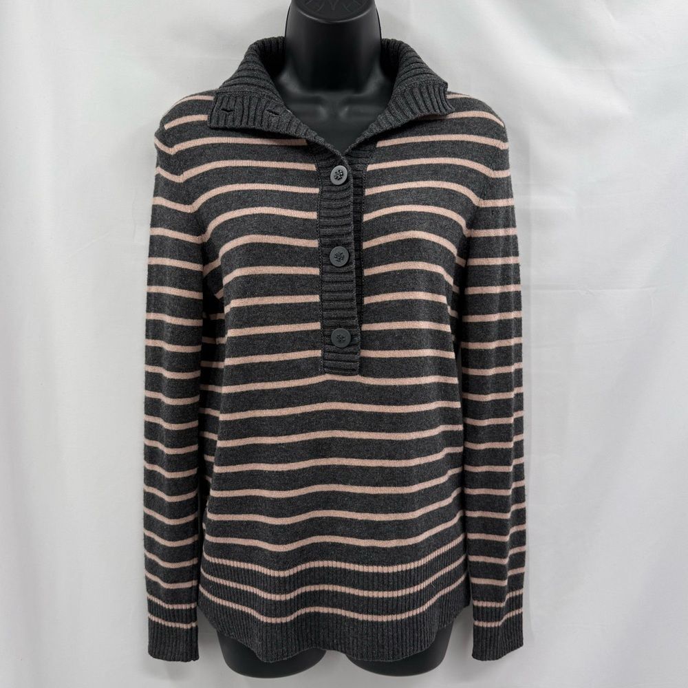 Tory Burch Giselle Cashmere Blend Quarter Button Collared Striped Sweater | XS